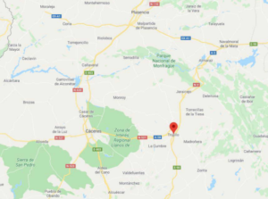 Mapa da área do armazém industrial em Cáceres